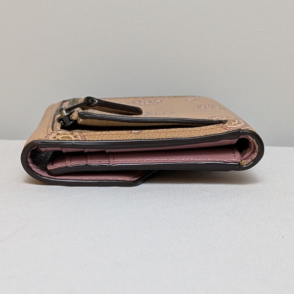 Coach Trifold Wallet Western Heart Print Small Beige Valentine Snap Closure - Picture 5 of 16